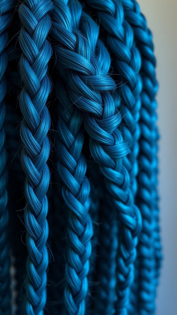 Close-up of vibrant blue knotless braids