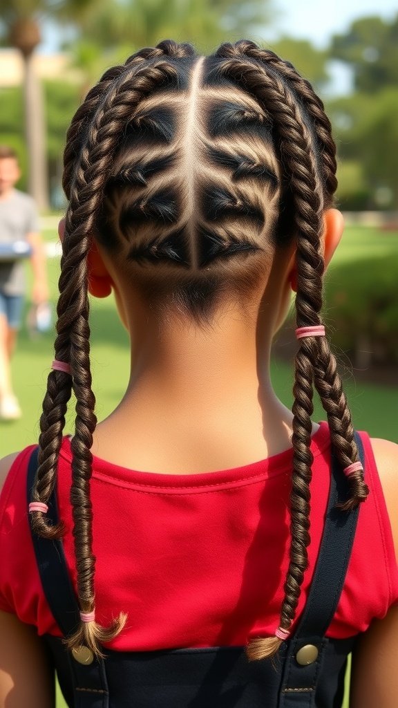 A girl with short knotless braids styled with curly ends, showcasing a playful and vibrant hairstyle.