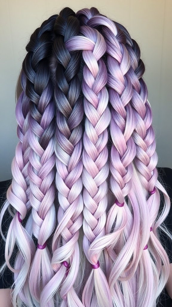 Close-up of knotless braids featuring a beautiful ombre effect from dark to light shades