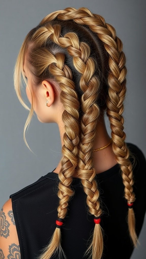 Two different styles of knotless braids, one with a classic braid and the other featuring a playful bow.