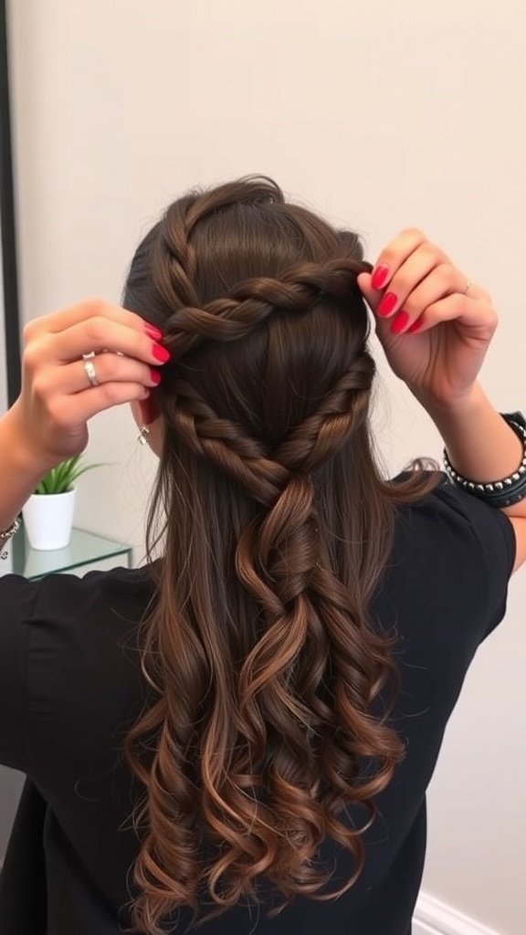 A close-up view of a person with boho knotless braids styled with curls at the ends.