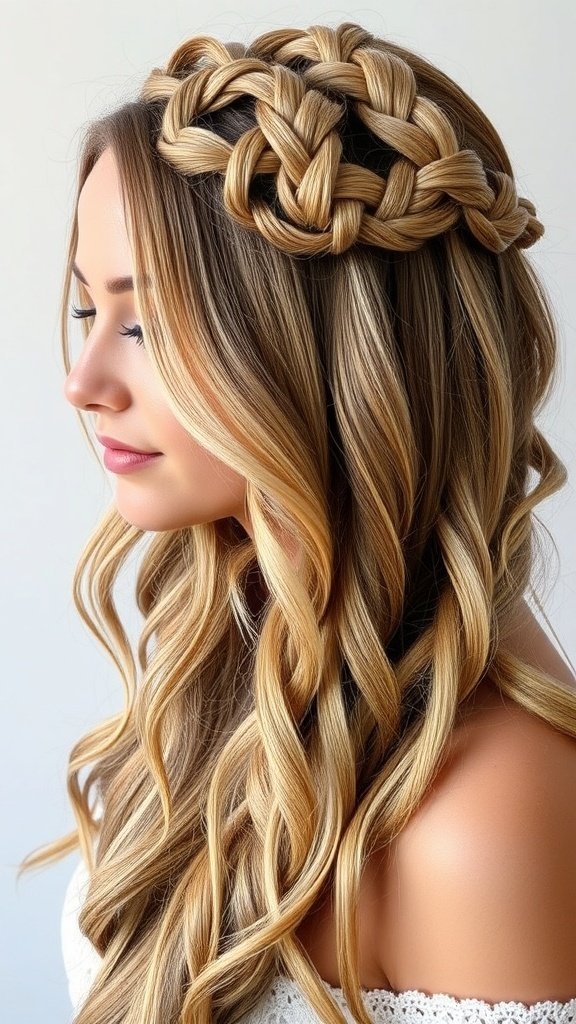 A close-up of a hairstyle featuring boho knotless braids styled with loose waves.