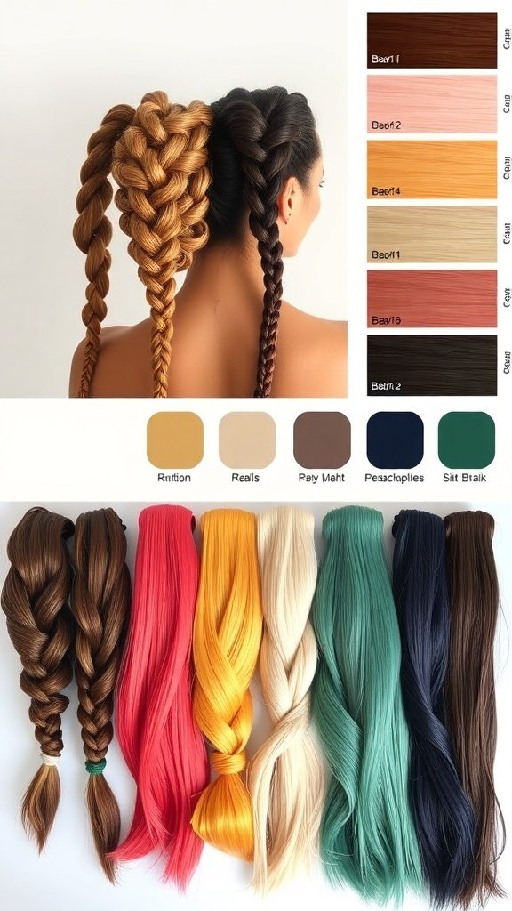 Braids in various colors with color swatches below