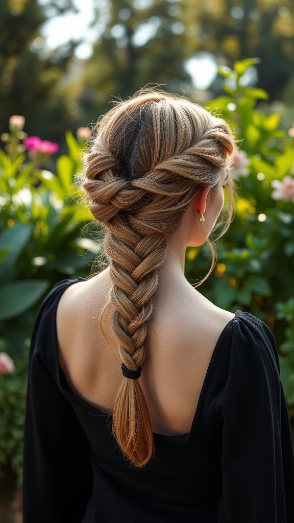 A woman with side-swept knotless braids styled elegantly.
