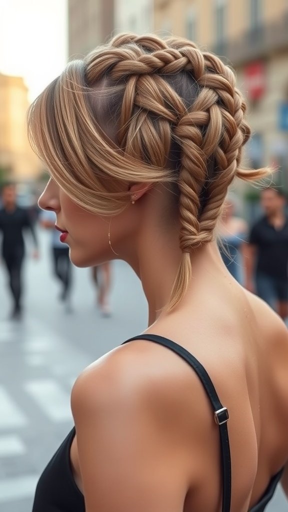 A woman with side-swept knotless braids, showcasing a stylish and elegant hairstyle.