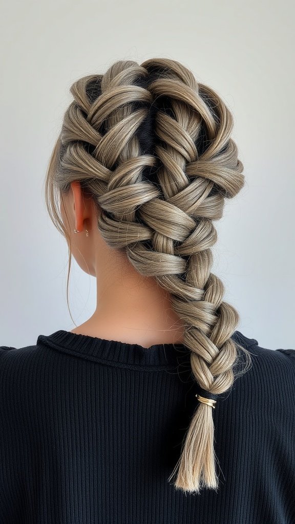A person with soft grey knotless braids styled elegantly.
